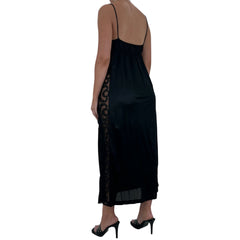 90s Rare Vintage Black Lace Maxi Slip Dress [S-M]
