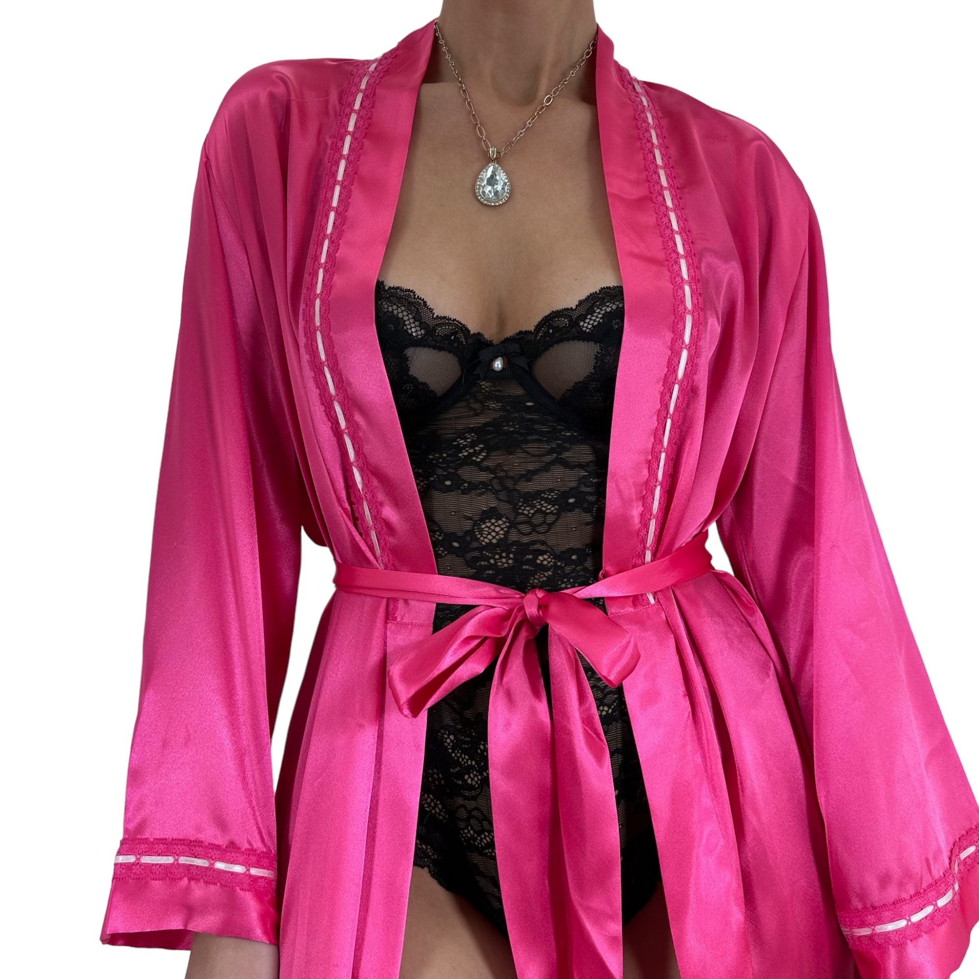 Y2k Vintage Hot Pink Satin Robe [M]