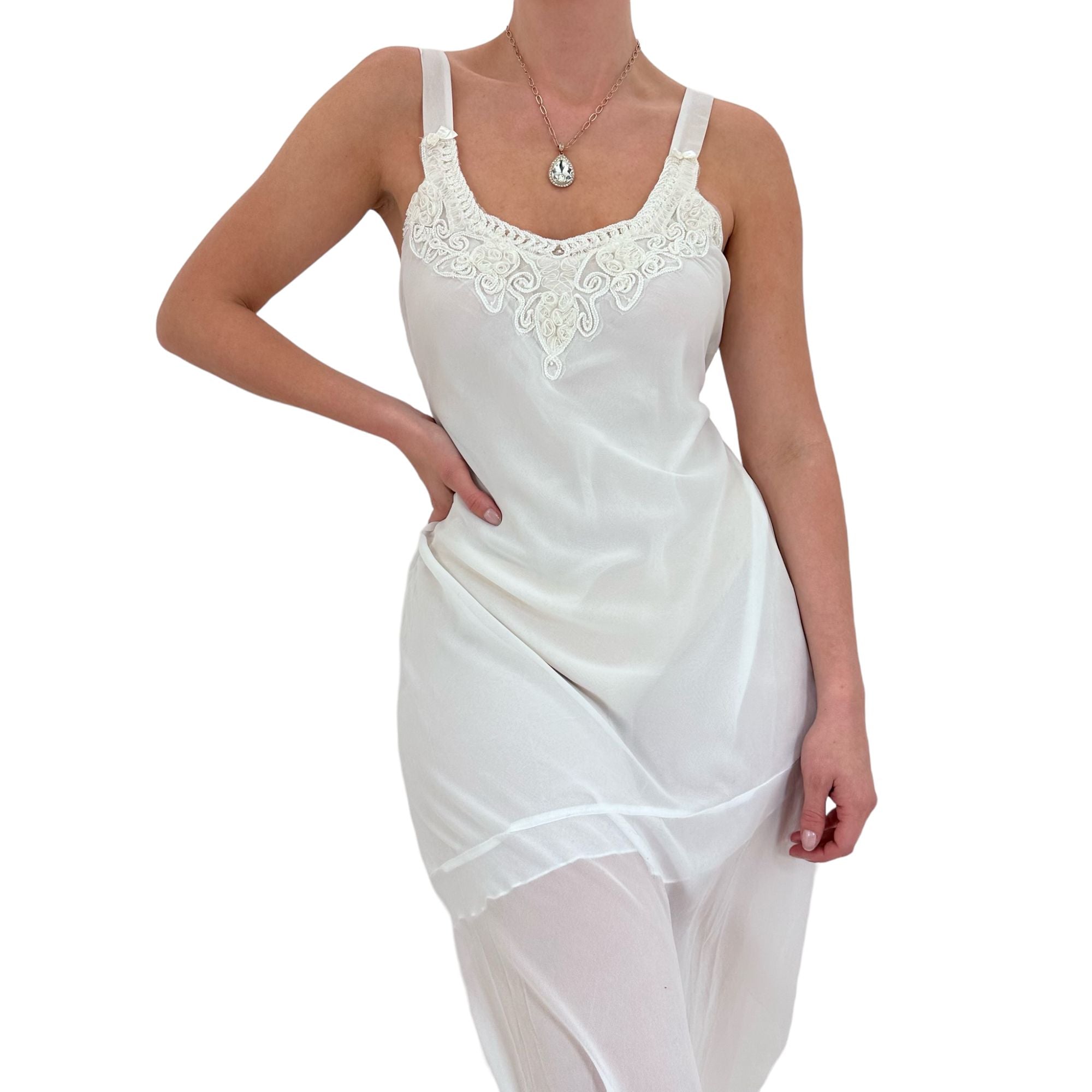 90s Vintage Cream White Mesh Slip Dress [M-L]