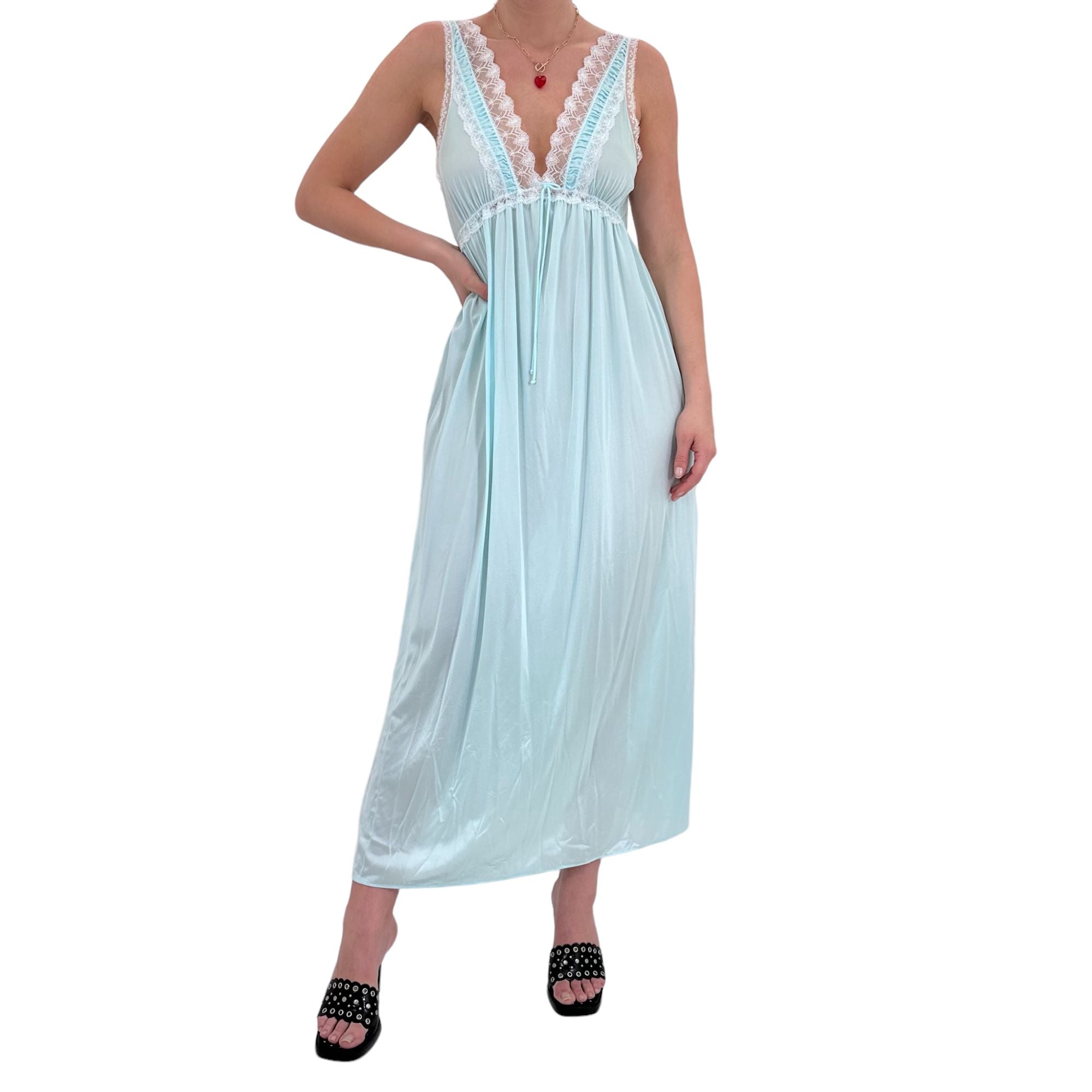 90s Vintage Blue + White Maxi Slip Dress [S-M]