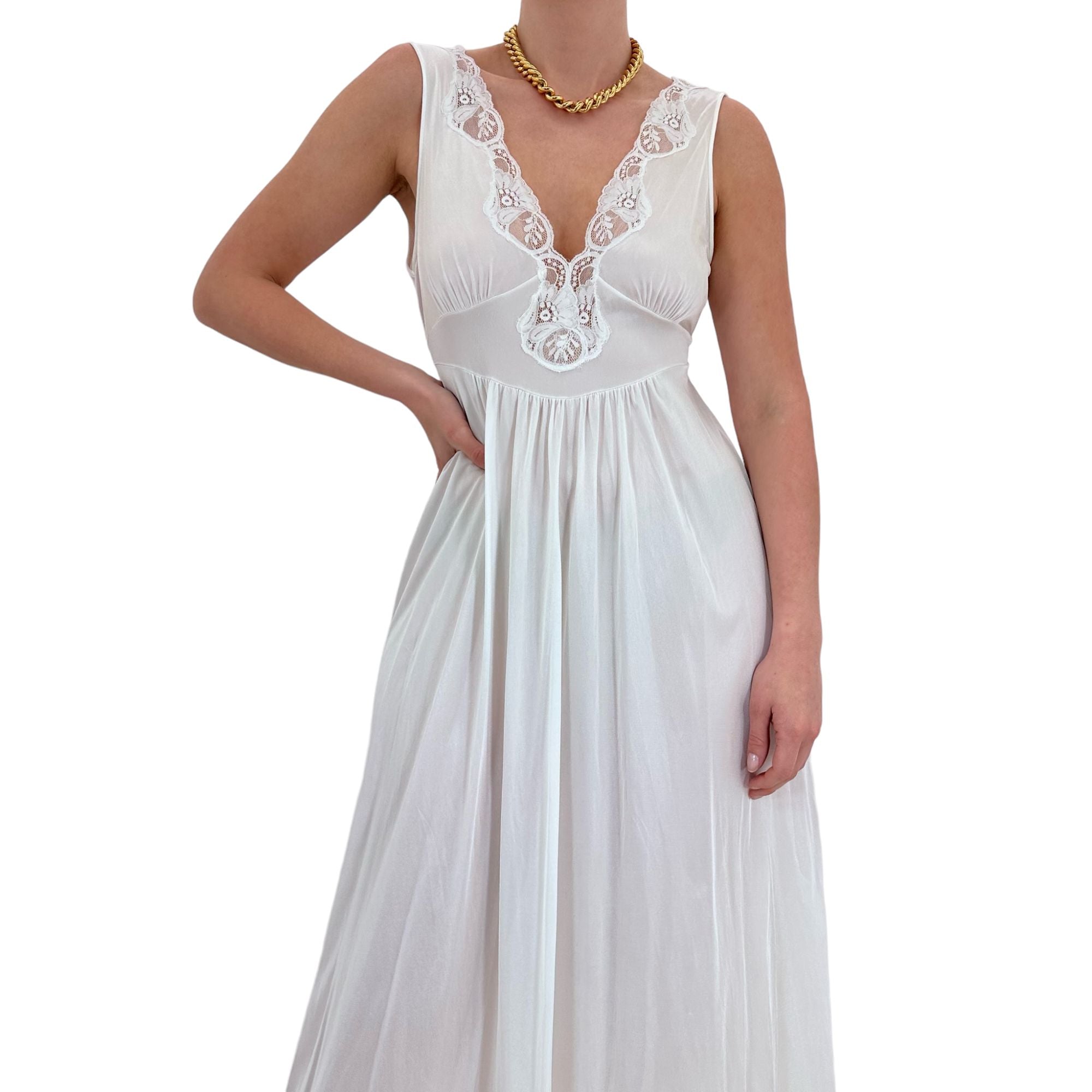 90s Vintage White Satin Maxi Slip Dress [S]