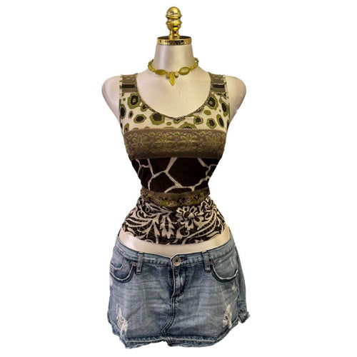 Y2K Vintage Green Brown Gold Glitter Top [M]