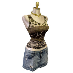 Y2K Vintage Green Brown Gold Glitter Top [M]