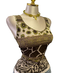 Y2K Vintage Green Brown Gold Glitter Top [M]