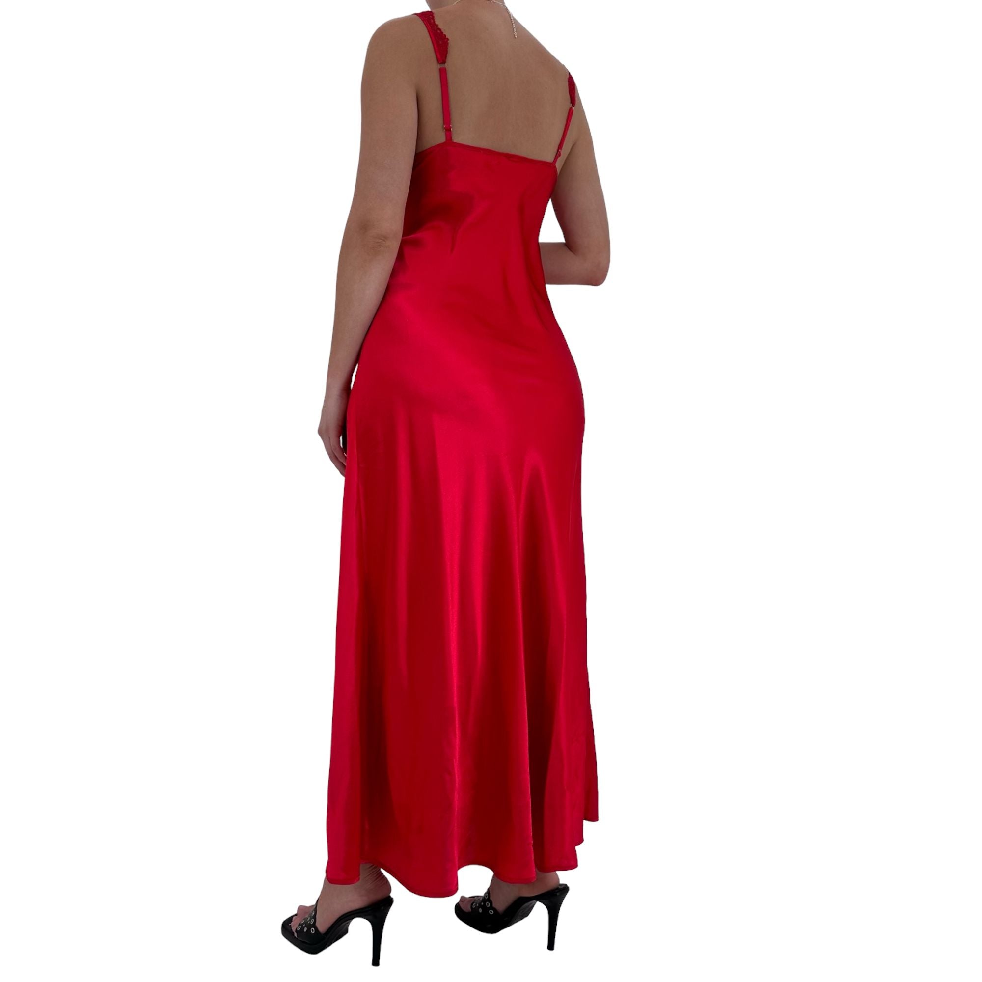 90s Vintage Victoria's Secret Gold Red Satin Maxi Dress [M-L]