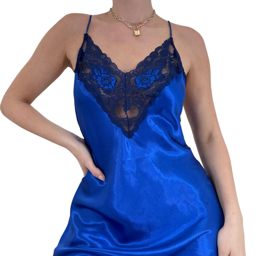 90s Vintage Blue Satin Slip Dress [M]