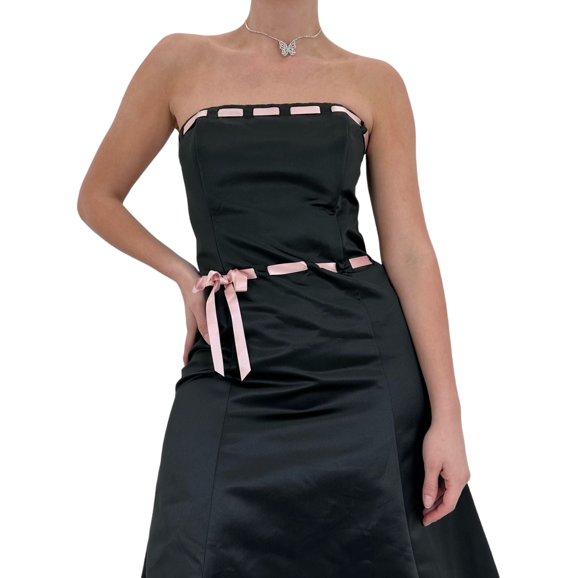 Y2k Vintage Jessica McClintock Black + Pink Ribbon Dress [M-L]