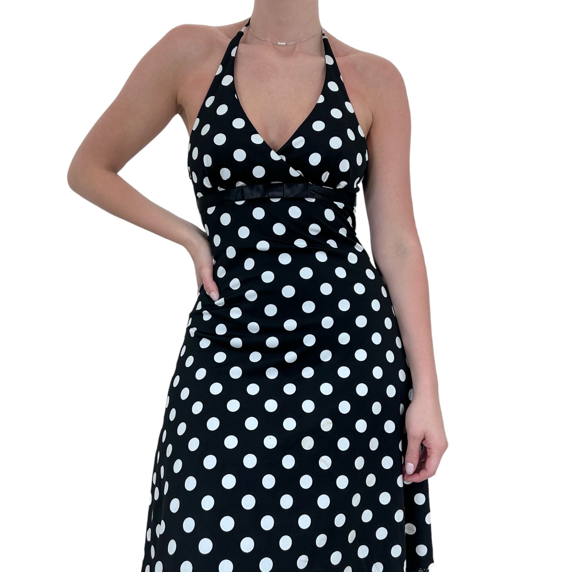 Y2k Vintage Black + White Polka Dots Halter Dress [S, M]