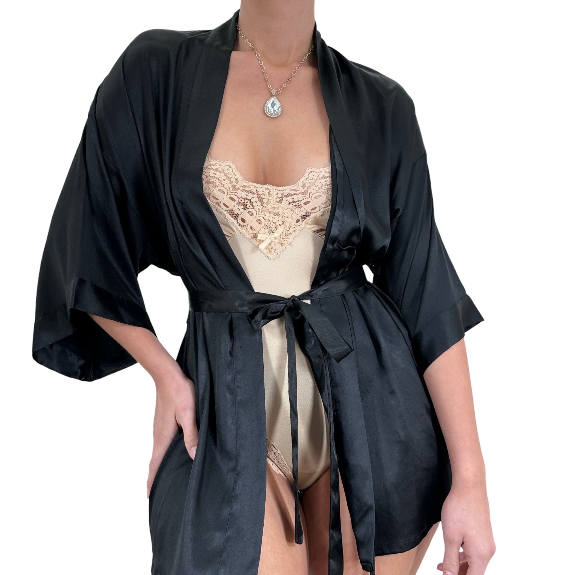 Y2k Vintage Victoria's Secret Black Satin Robe [S-M]