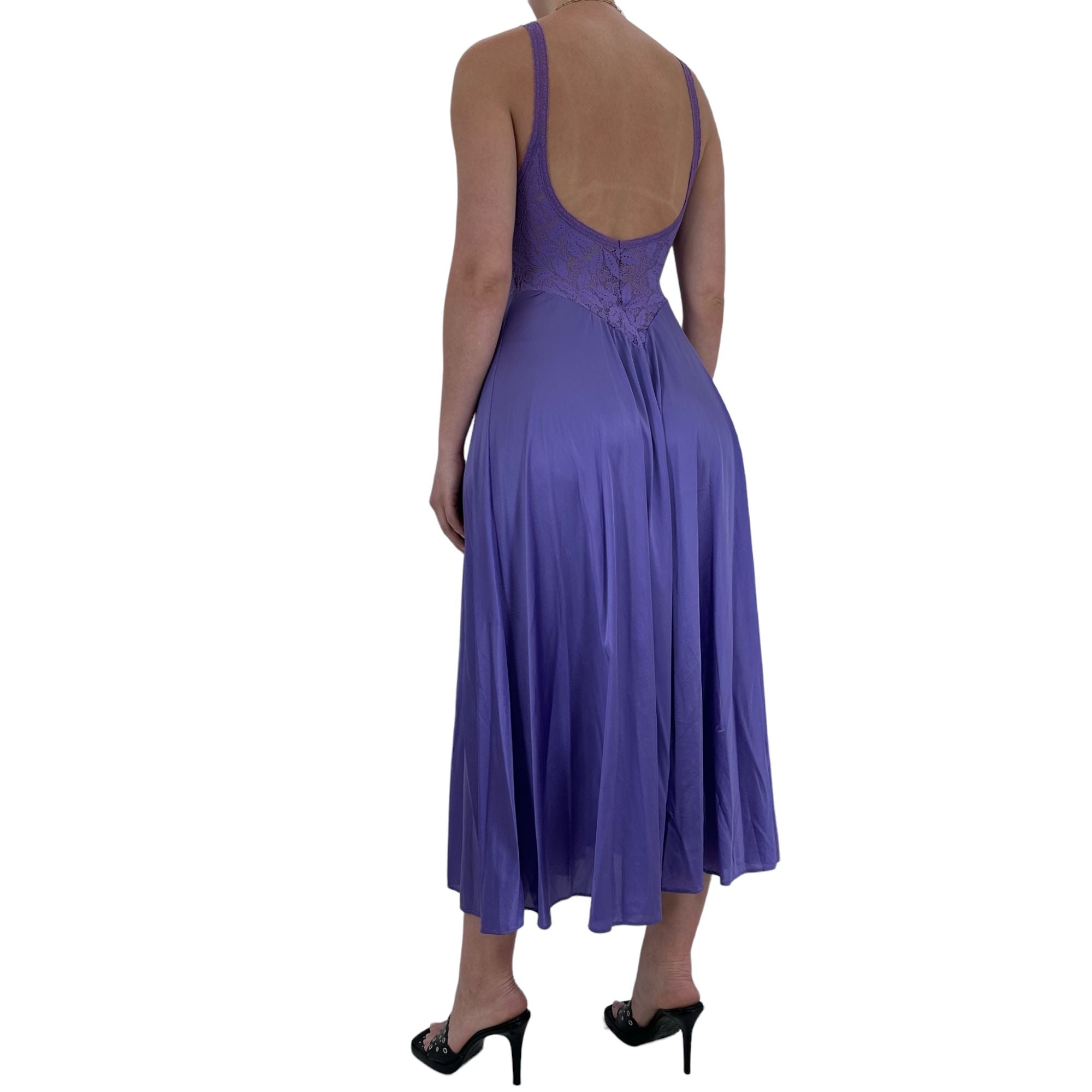 90s Rare Vintage Purple Satin Maxi Slip Dress [S]