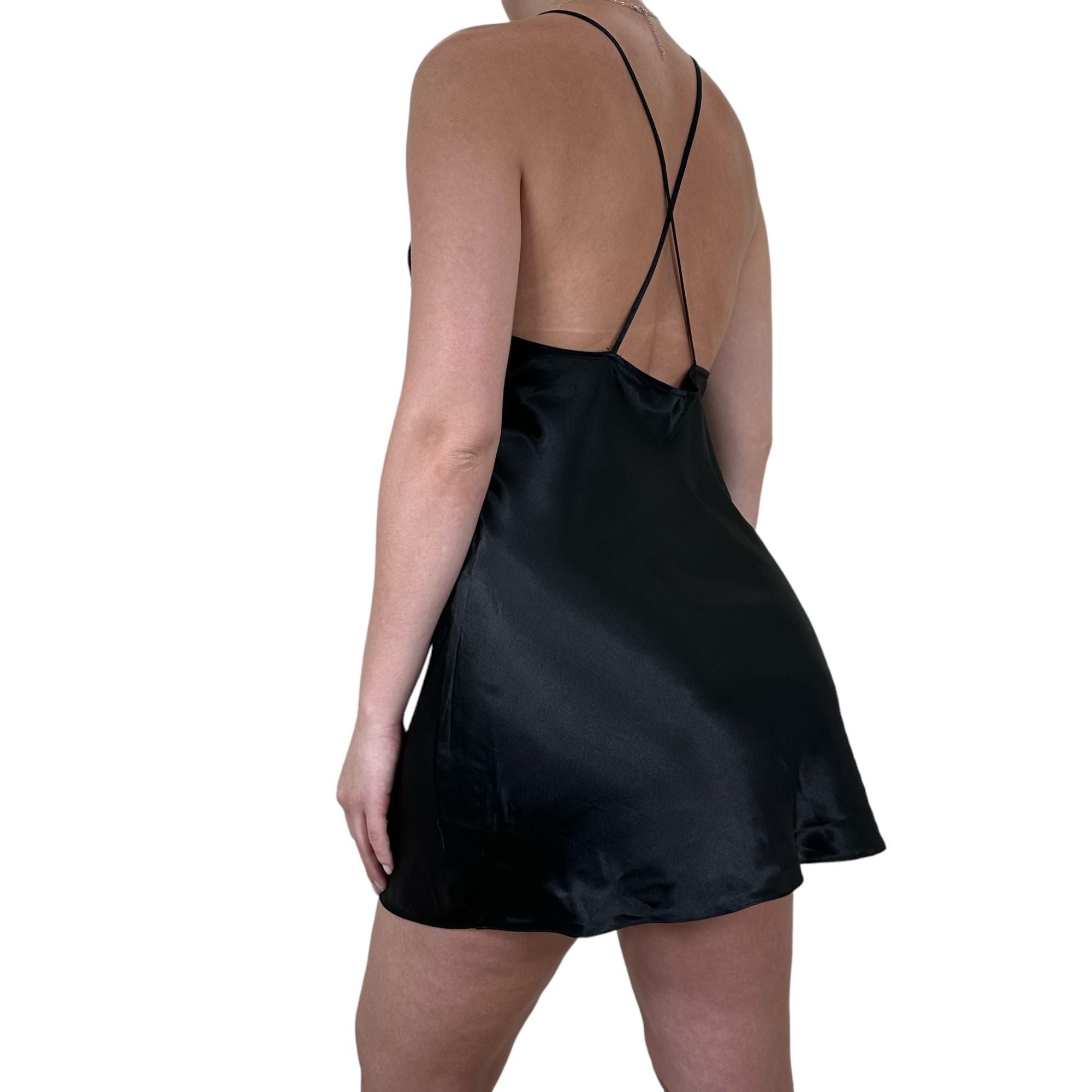90s Vintage Black Satin Mini Slip Dress [S]
