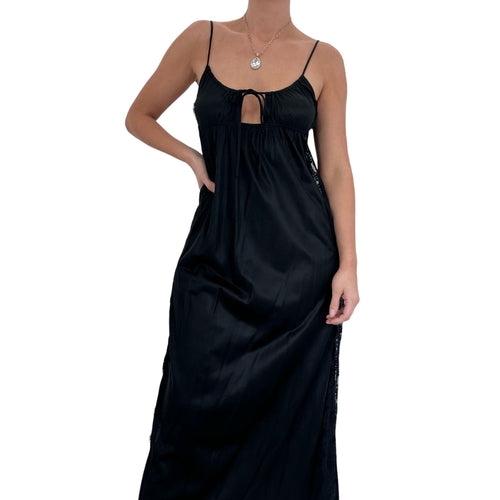 90s Rare Vintage Black Lace Maxi Slip Dress [S-M]
