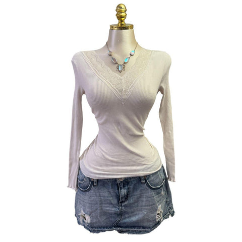 Y2k Vintage White Zipper Collared Halter Top [S]