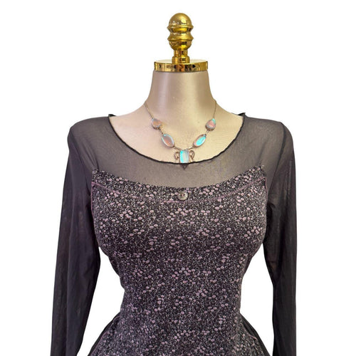 90s Vintage Dark Grayish Blue + Purple Dotted Mesh Top [XL]