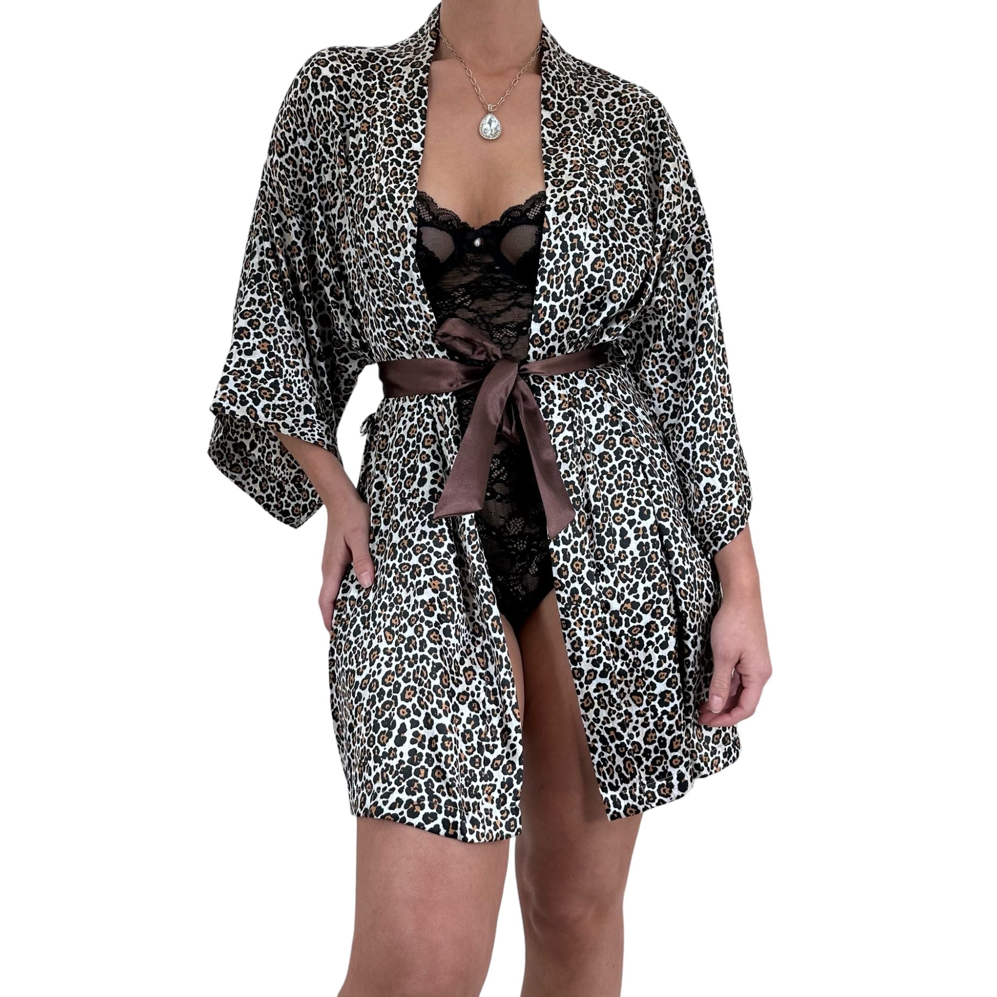 Y2k Vintage Victoria's Secret Brown Leopard Print Satin Robe [M-L