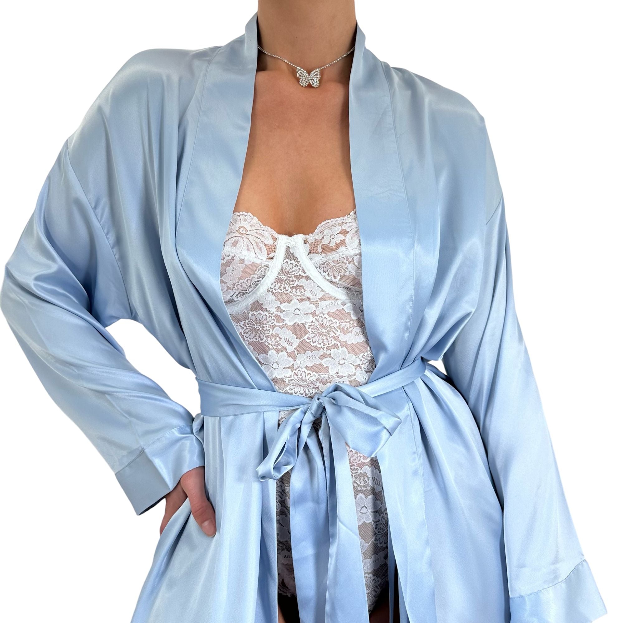 Y2k Victoria's Secret Blue Grey Satin Robe [S-L]