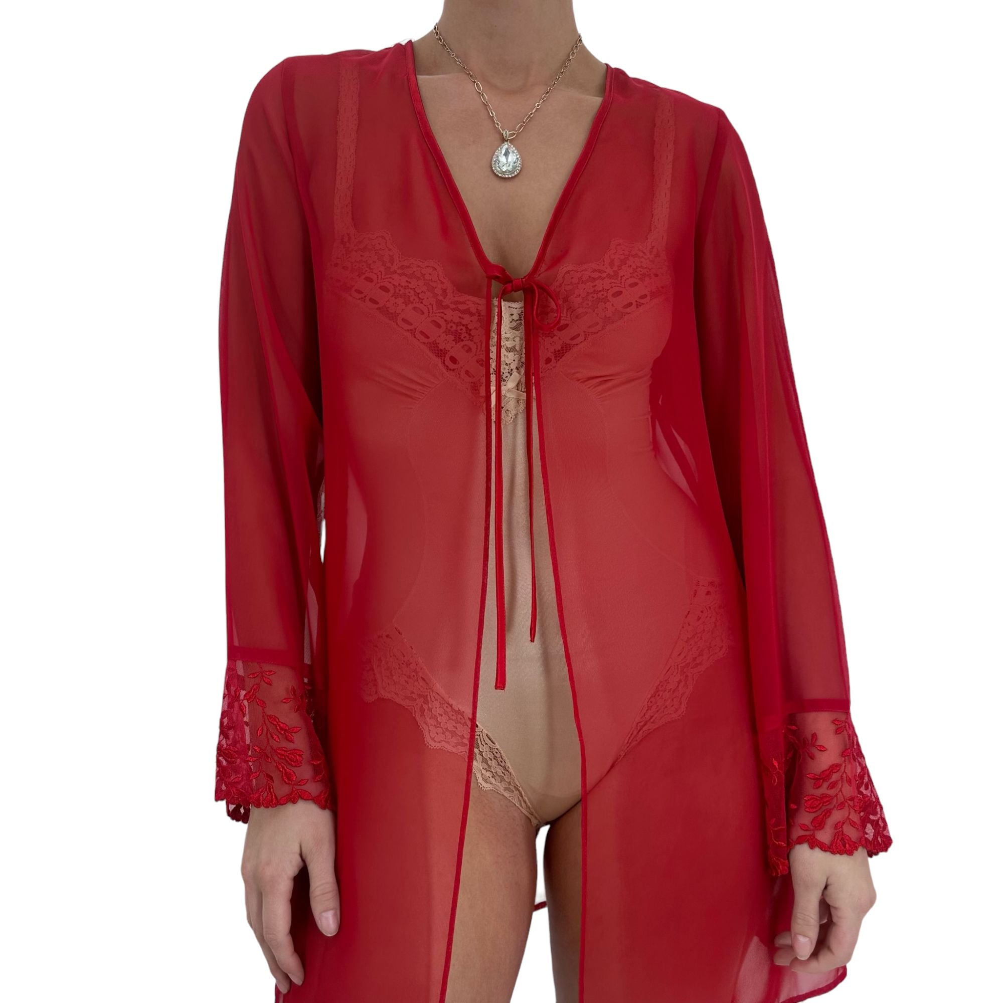 90s Vintage Frederick's of Hollywood Red Sheer Robe [M]