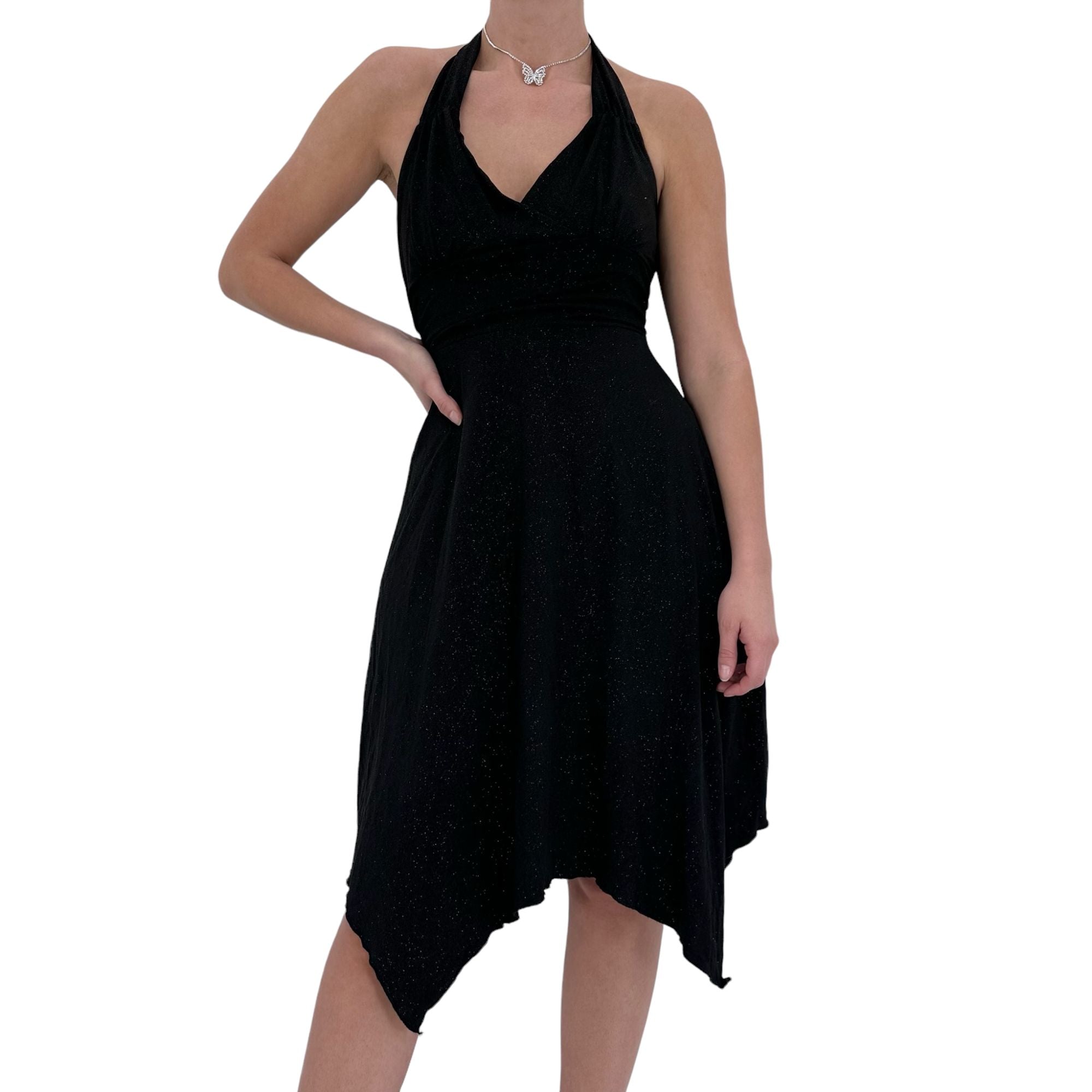 Y2k Vintage Black Sparkle Halter Dress [S]