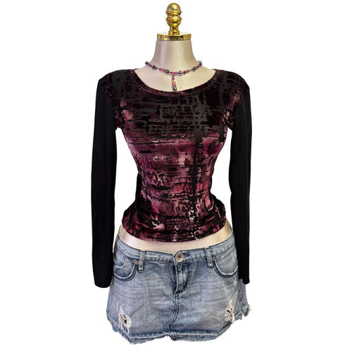 Y2K Vintage Black Pink Velvet Top  [M]