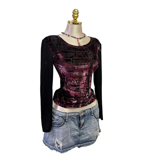 Y2K Vintage Black Pink Velvet Top  [M]