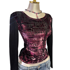 Y2K Vintage Black Pink Velvet Top  [M]