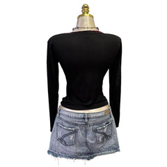 Y2K Vintage Black Pink Velvet Top  [M]