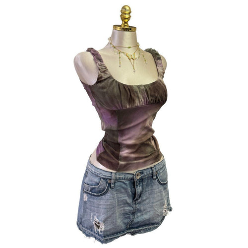 90s Vintage Purple Green Tie Dye Top [S]