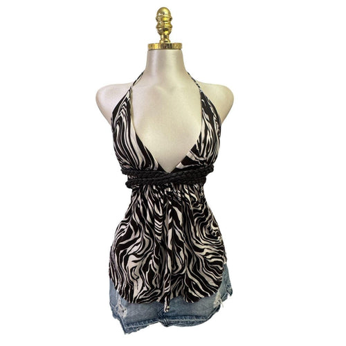 Y2k Vintage Brown White Swirls Tie Halter [S]