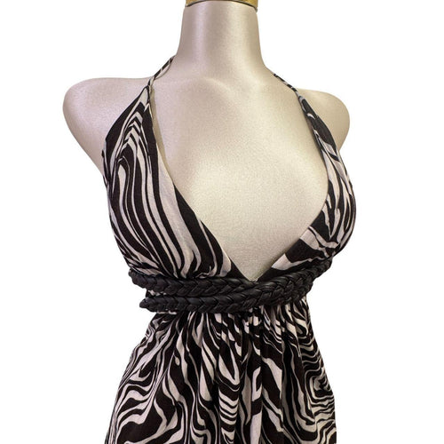 Y2k Vintage Brown White Swirls Tie Halter [S]