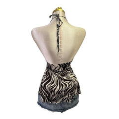 Y2k Vintage Brown White Swirls Tie Halter [S]