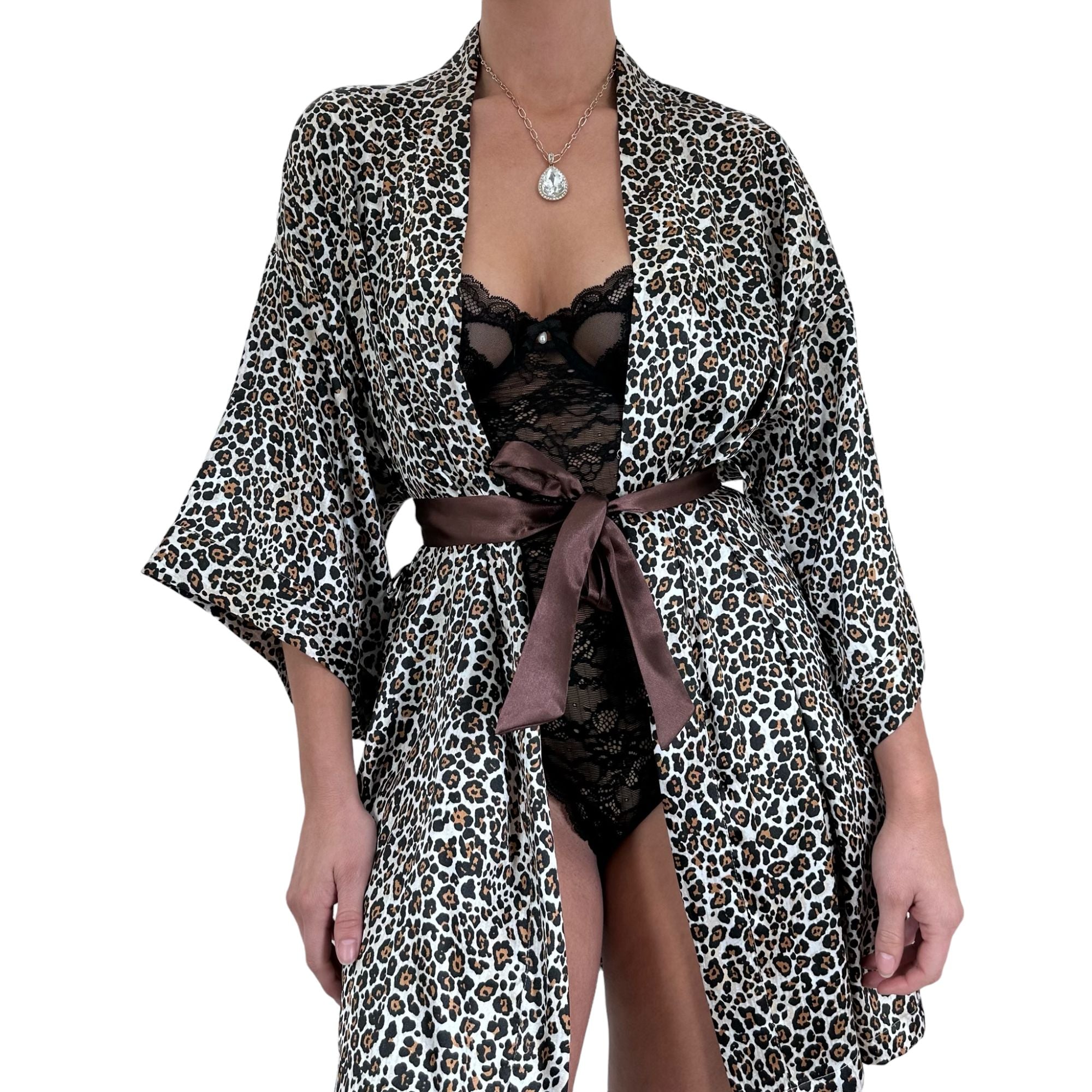Y2k Vintage Victoria's Secret Brown Leopard Print Satin Robe [M-L]
