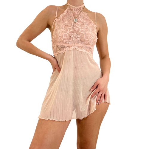 Y2k Vintage Pink Halter Slip Dress [XL]