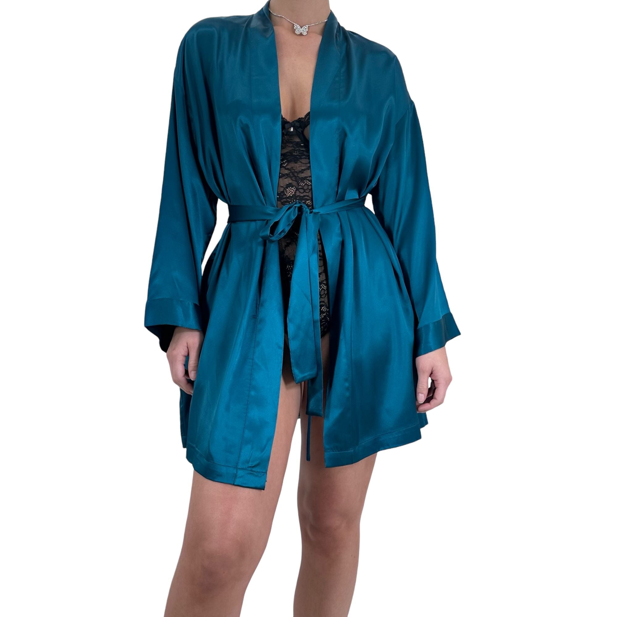 Y2k Vintage Victoria's Secret Teal Blue Satin Robe [S-L]