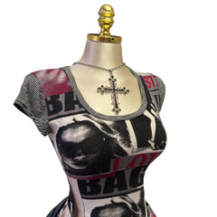 Y2K Vintage Black White Red Graphic Fashion Top [S]