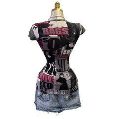 Y2K Vintage Black White Red Graphic Fashion Top [S]