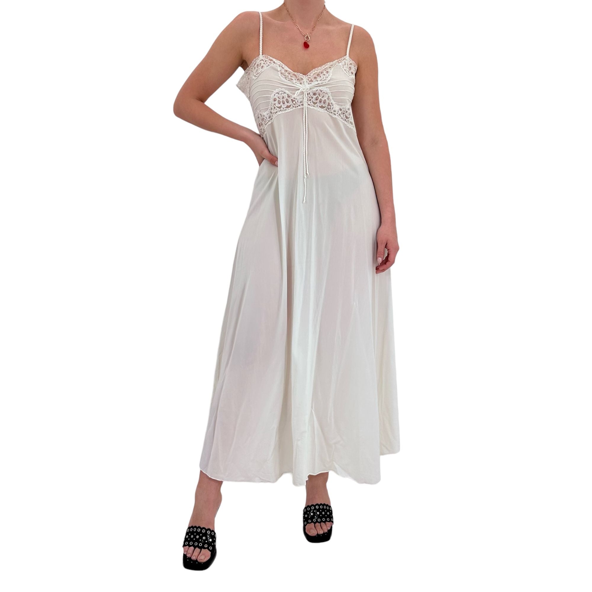 90s Vintage White Maxi Slip Dress [M-L]