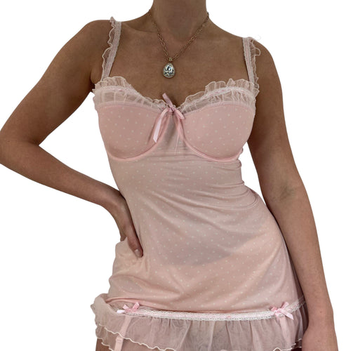 Y2k Vintage Pink + White Polka Dot Slip Dress [XL]