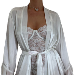 Y2k Vintage White Satin Robe [S-M]
