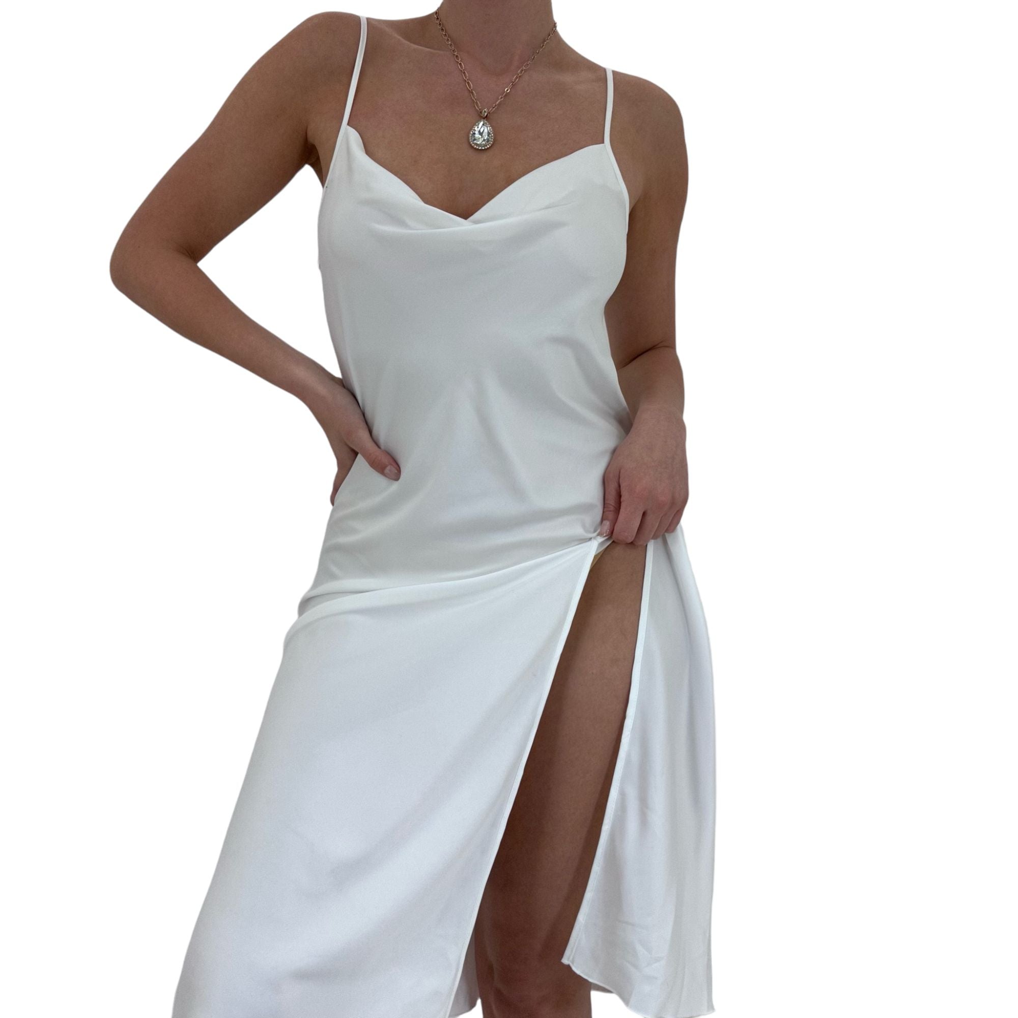 90s Vintage White Cowl Neck Slip Dress [M]