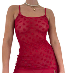 Y2k Vintage Red Hearts Slip Dress [M]