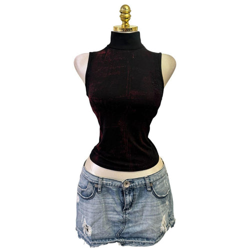 Y2K Vintage Black Red Artsy Glitter Turtleneck Top [M]