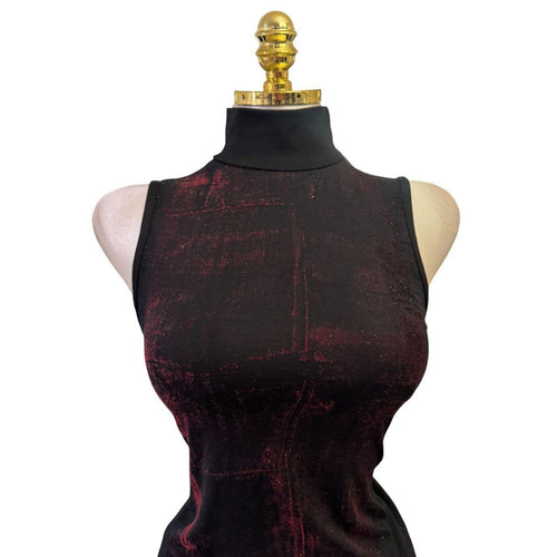 Y2K Vintage Black Red Artsy Glitter Turtleneck Top [M]