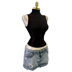 Y2K Vintage Black Red Artsy Glitter Turtleneck Top [M]