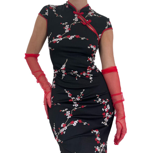 Y2k Vintage Black Red + White Floral Dress [M]