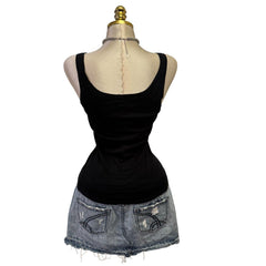 Y2K Vintage Black Benetton Silver Glitter Tank Top  [M]