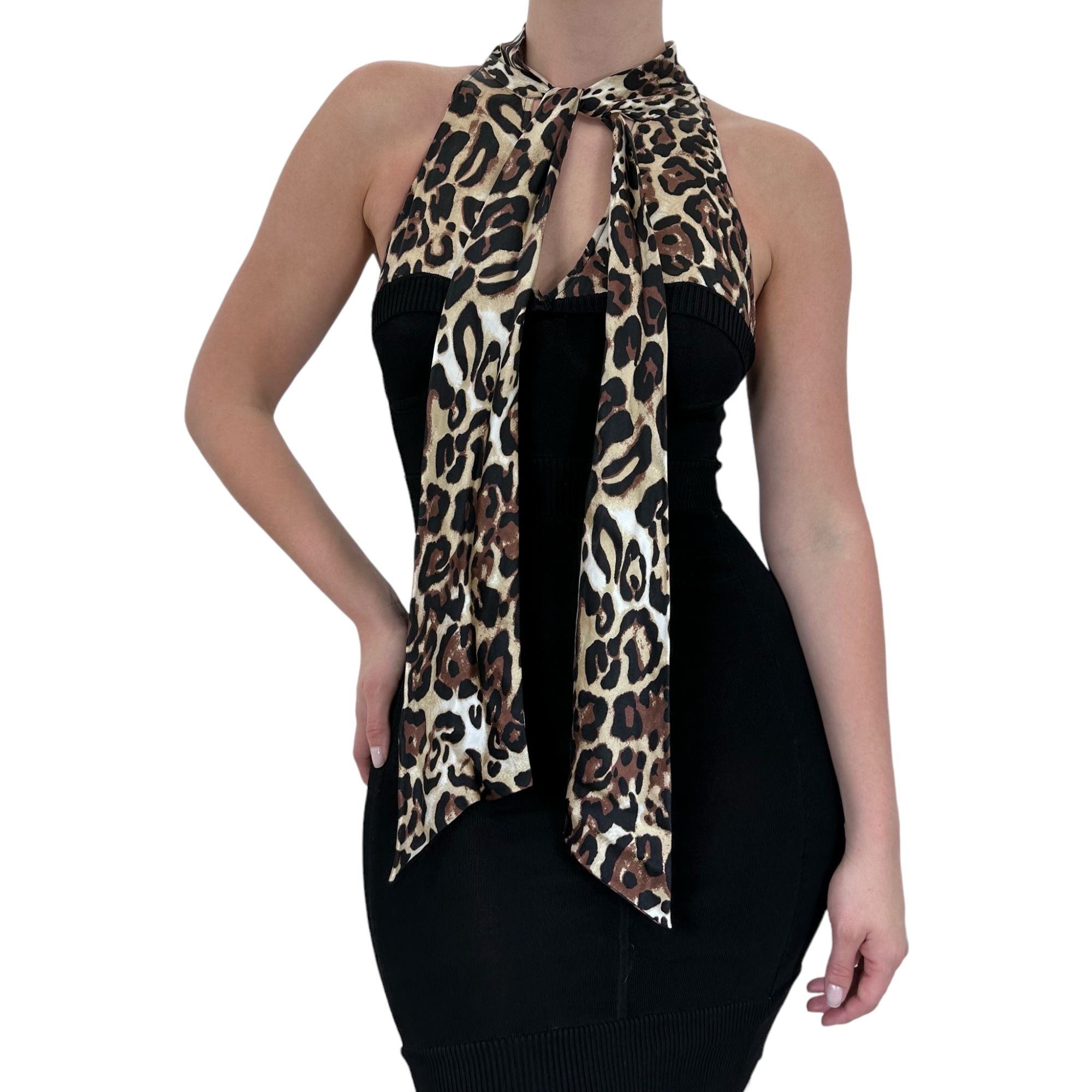 Y2k Vintage BEBE Black + Brown Cheetah Print Bodycon Dress [XS]