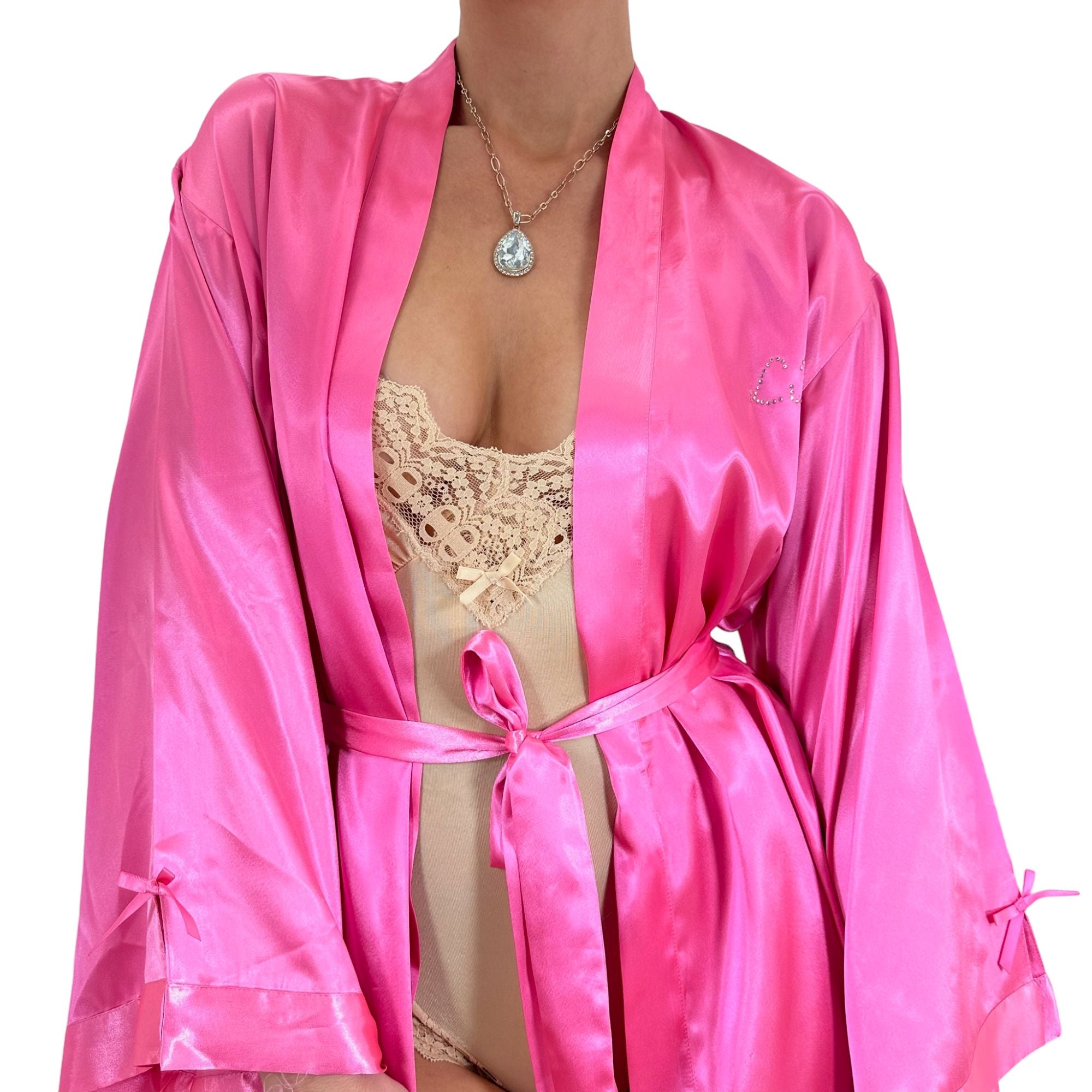 Y2k Vintage Hot Pink Satin Robe [M-L]