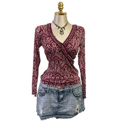 90s Vintage Fuchsia Pink Artsy Ruffle Top [L]