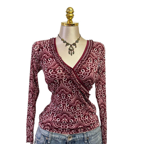 90s Vintage Fuchsia Pink Artsy Ruffle Top [L]