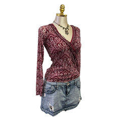 90s Vintage Fuchsia Pink Artsy Ruffle Top [L]